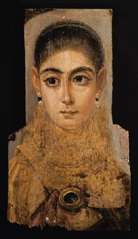 Portrait of a woman wearing a gold pectoral, tomb decoration, from Fayum, 120-130 AD (encaustic wax