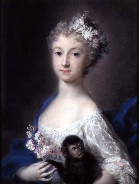 Girl holding a monkey a Rosalba Giovanna Carriera