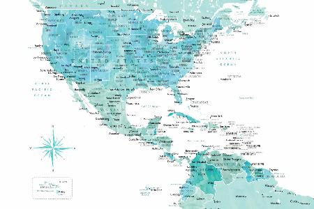 Aquamarine map of USA and Mexico