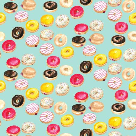 Watercolor donuts pattern in aqua