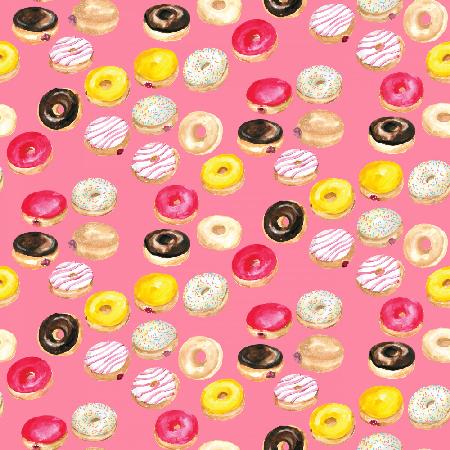 Watercolor donuts pattern in hot pink