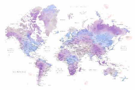 Watercolor world map with cities, Gina
