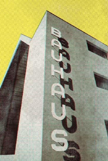 Bauhaus Dessau architecture in vintage magazine style