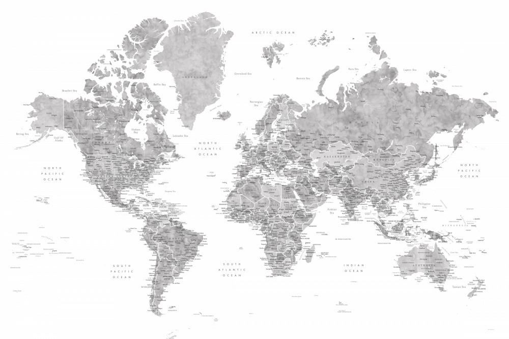 Detailed world map with cities, Jimmy a Rosana Laiz Blursbyai