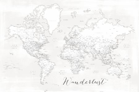 Wanderlust, detailed world map with cities, Maeli white