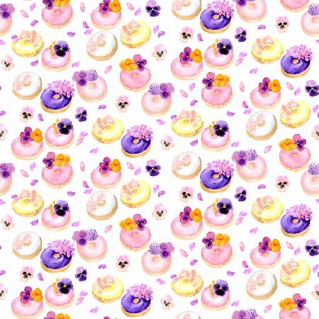 Floral watercolor donuts pattern
