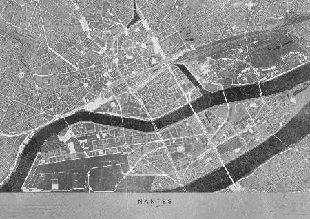 Gray vintage map of Nantes downtown France
