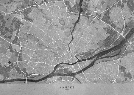 Gray vintage map of Nantes France