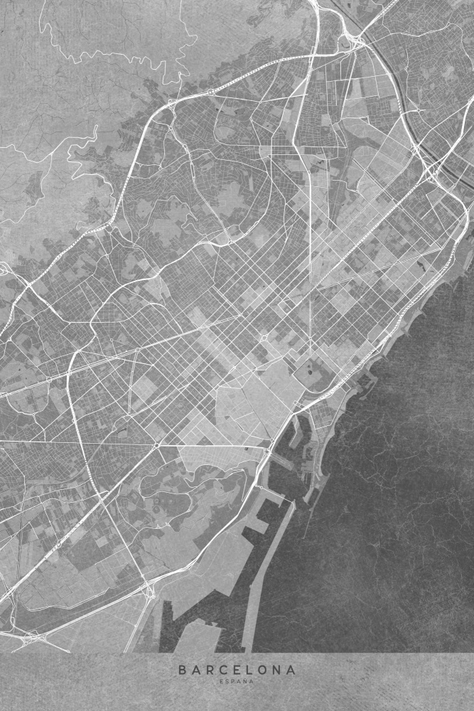 Map of Barcelona (Spain) in gray vintage style a Rosana Laiz Blursbyai