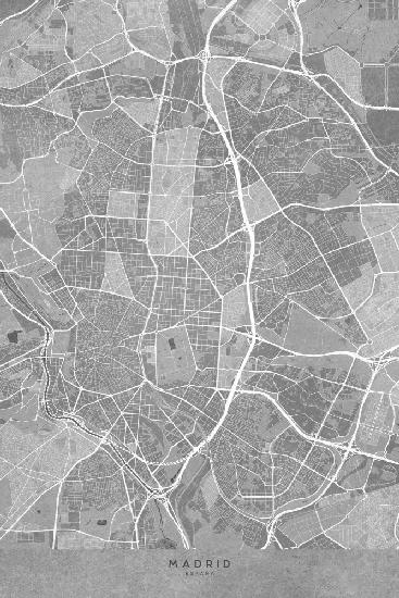 Map of Madrid (Spain) in gray vintage style