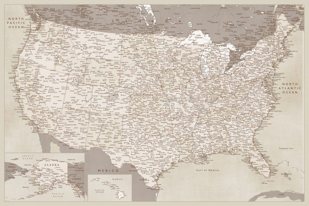 Highly detailed map of the United States, Gentry a Rosana Laiz Blursbyai