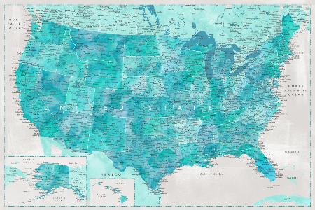 Highly detailed map of the United States, Harriet