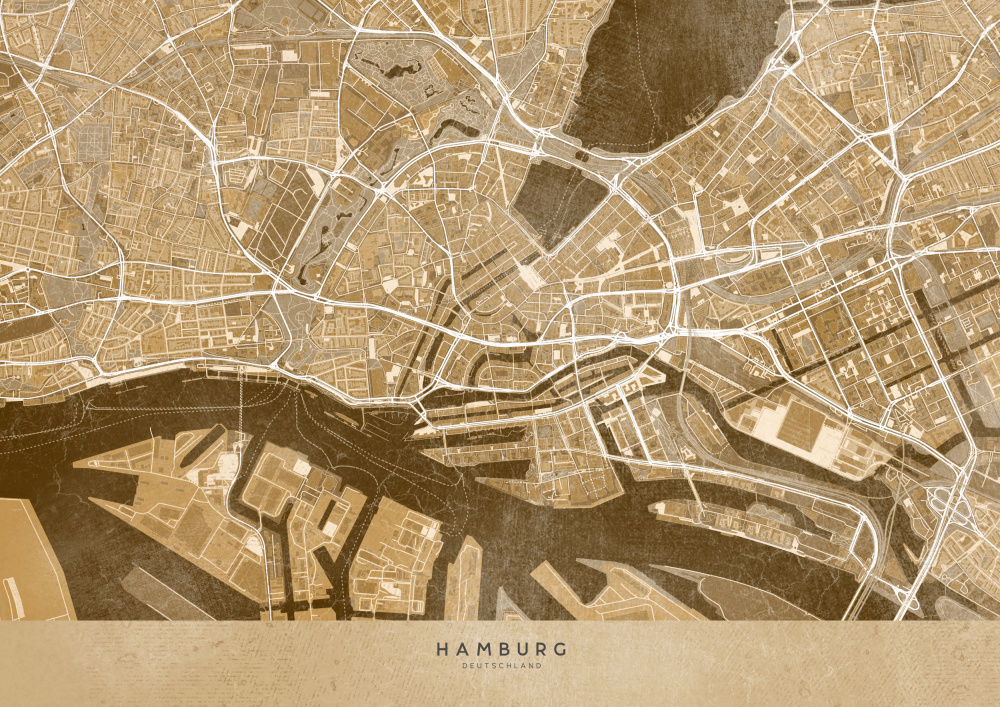 Sepia vintage map of Hamburg downtown Germany a Rosana Laiz Blursbyai