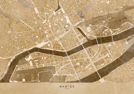 Sepia vintage map of Nantes downtown France