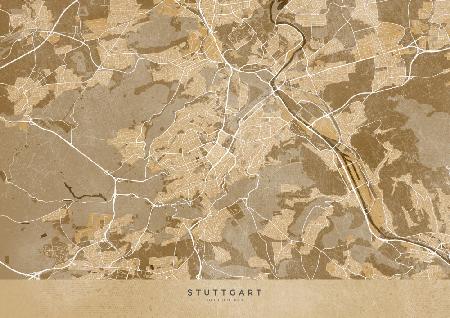 Sepia vintage map of Stuttgart downtown Germany