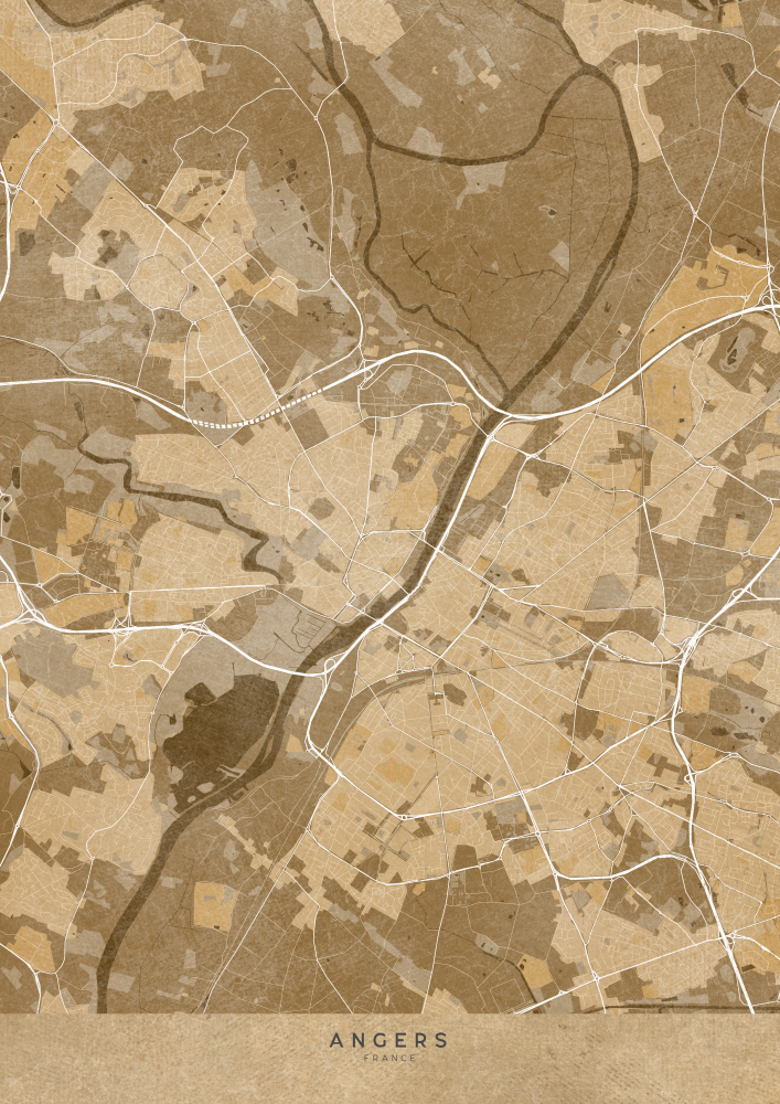 Sepia vintage map of Angers France a Rosana Laiz Blursbyai