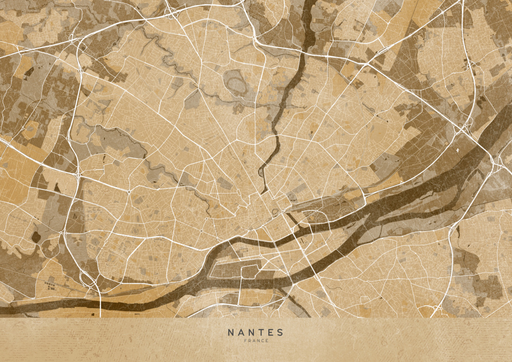 Sepia vintage map of Nantes France a Rosana Laiz Blursbyai