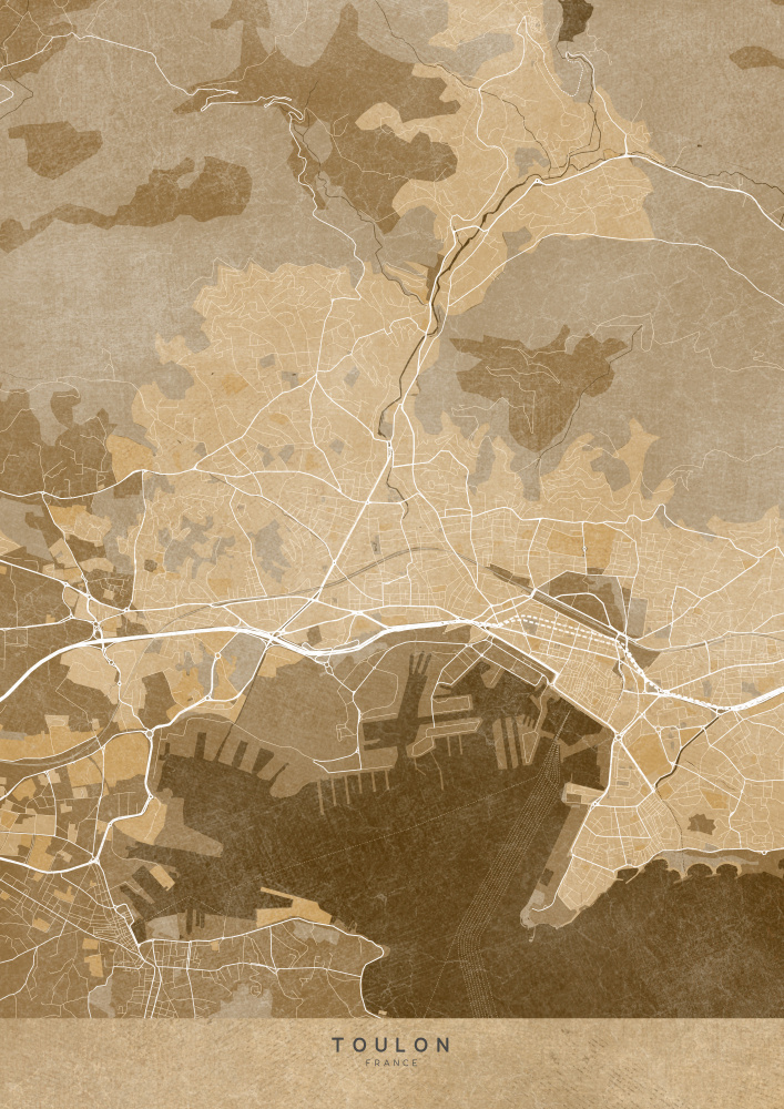 Sepia vintage map of Toulon France a Rosana Laiz Blursbyai