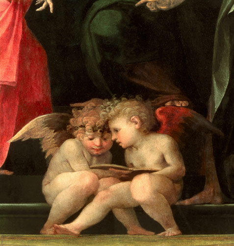 Two cherubs reading, detail from Madonna and Child with Saints a Rosso Fiorentino