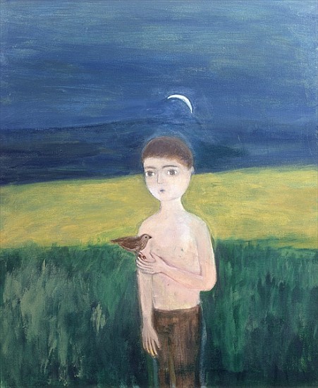 Boy with Bird, 2002 (acrylic on canvas)  a Roya  Salari