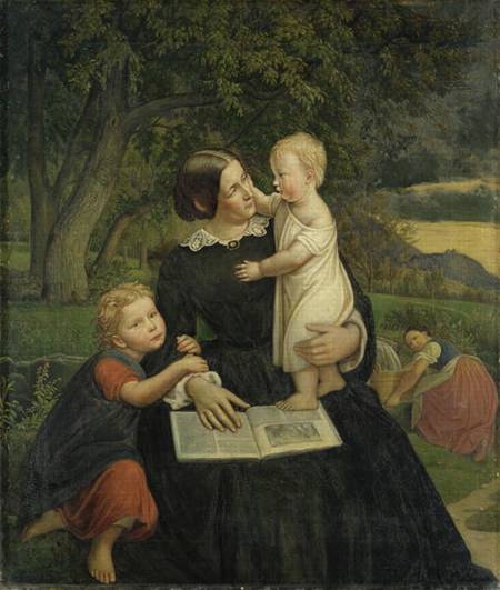 Emilie Marie Wasmann, the artist's wife, with Elise and Erich, their oldest children a Rudolf Friedrich Wasmann