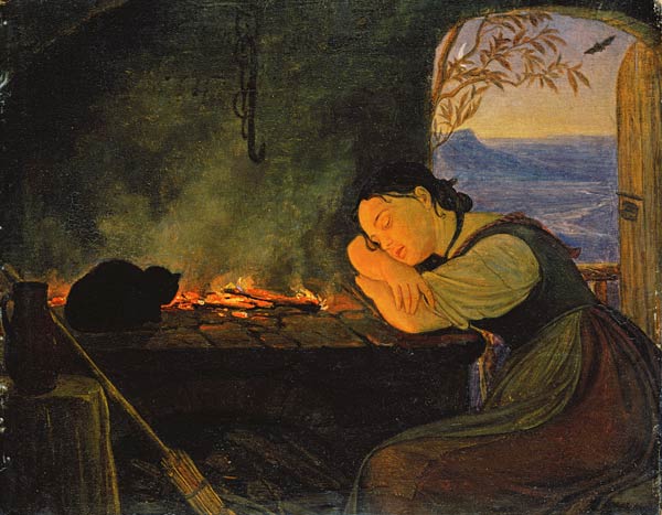 Girl Sleeping by the Fire a Rudolf Friedrich Wasmann