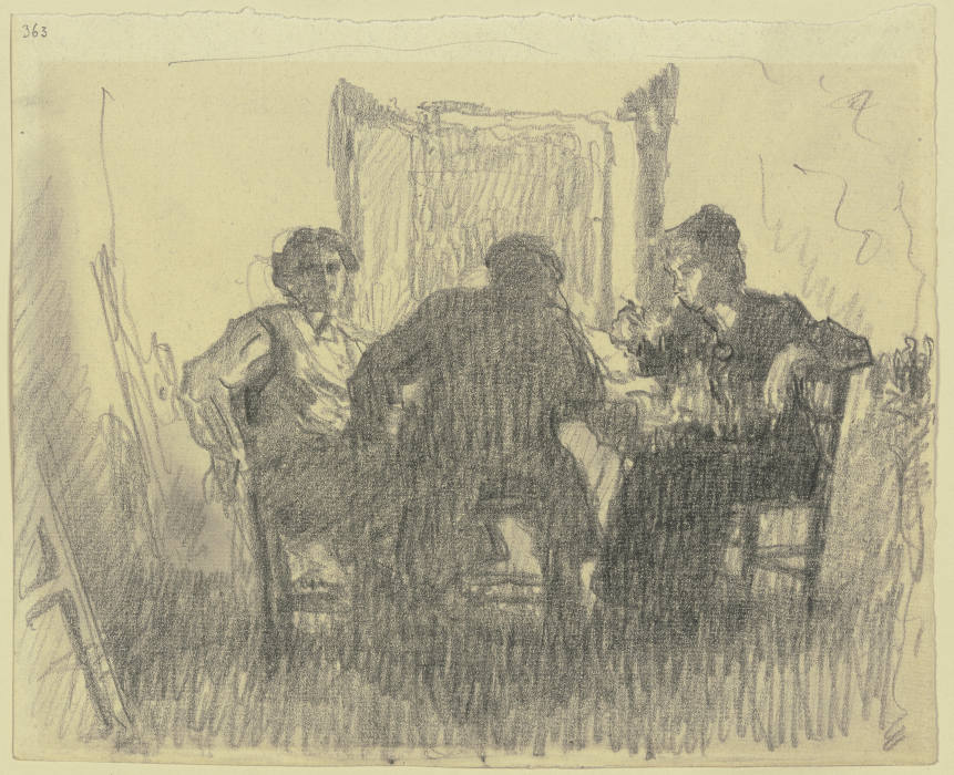 Drei Personen an einem Tisch a Rudolf Gudden