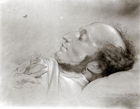 Felix Mendelssohn (1809-47) on his deathbed, c.1847 a Rudolf Julius Benno Huebner
