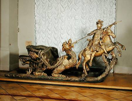 Carnival Sleigh with the figure of St George (wood & gold leaf) a Scuola Russa