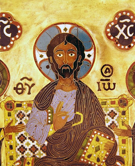Christ Enthroned (cloisonne enamel) a Scuola Russa