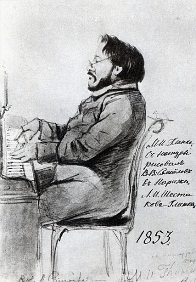 Mikhail Glinka, 1853 (pen & ink with wash on paper) a Scuola Russa