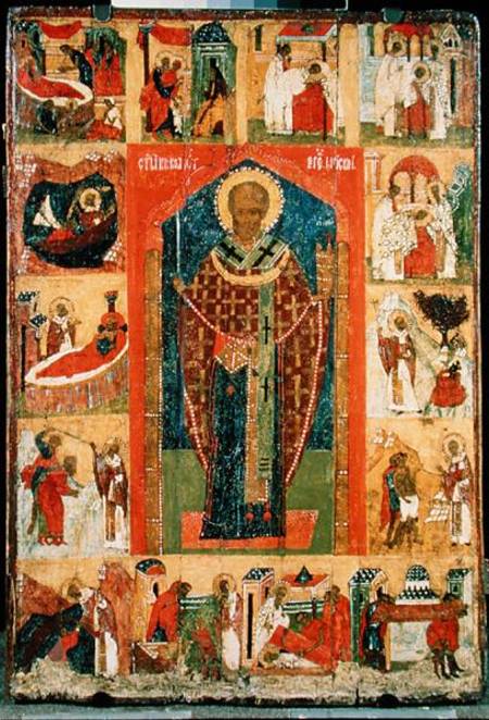 St. Nicholas of Moshajsk with scenes from his life a Scuola Russa