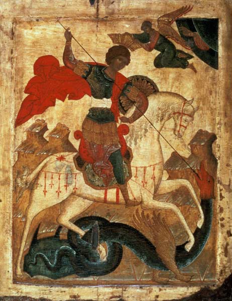 St. George and the Dragon (tempera on fabric, gesso, and a Scuola Russa