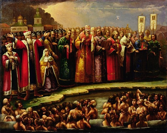 The Baptism of the Murom people by Yaroslav of Murom in 1097 a Scuola Russa