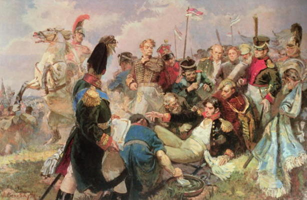 Battle of Borodino, 7th September 1812 (w/c on paper) a Russian School, (19th century)