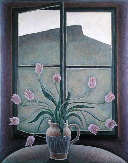 Tulips and Crag, 2001 (oil on canvas)  a Ruth  Addinall