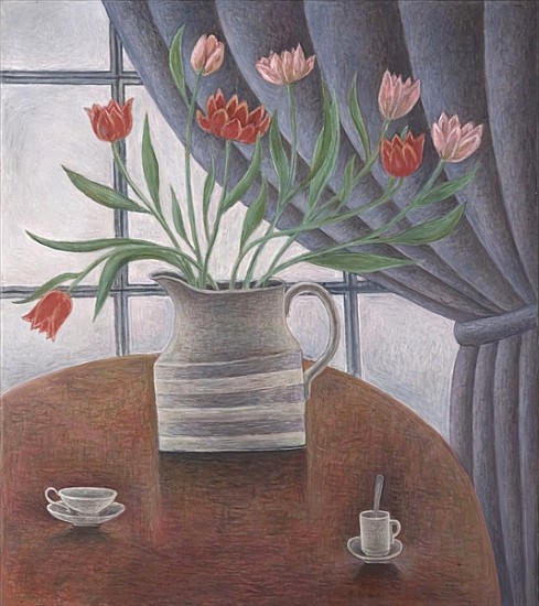 Tulips, Curtain, Cups, 2002 (oil on canvas)  a Ruth  Addinall