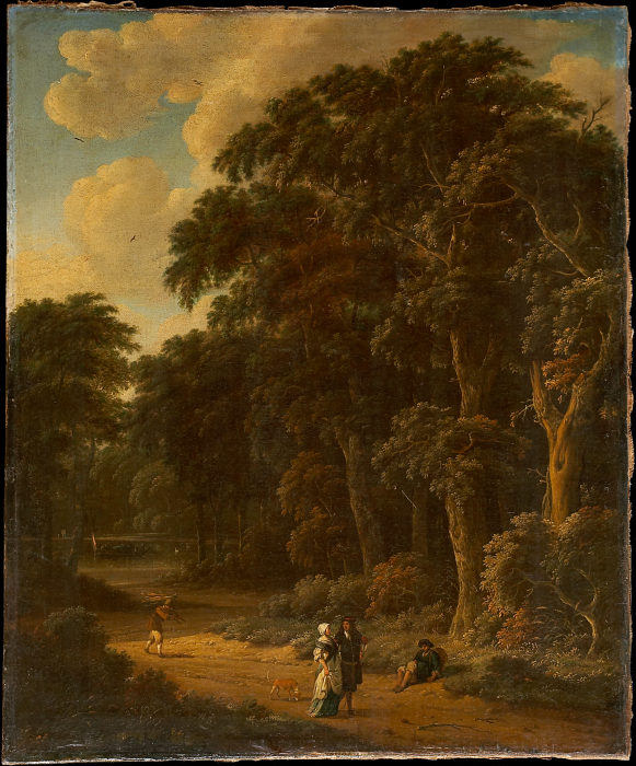 Forest Landscape with Forest Workers and People Strolling a Salomon Rombouts