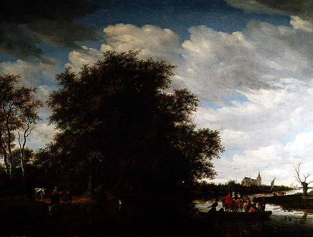 A River Landscape with Figures in a Ferry Boat a Salomon van Ruisdael or Ruysdael