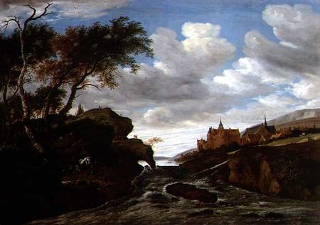 Rocky Landscape with a Waterfall a Salomon van Ruisdael or Ruysdael