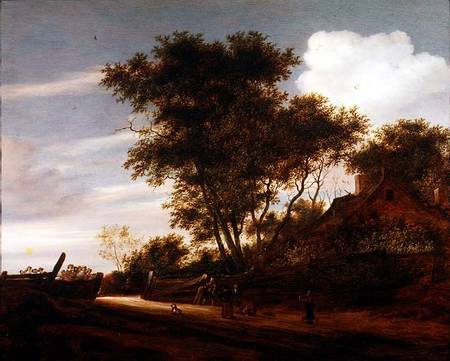 A toll-gate with figures on the path a Salomon van Ruisdael or Ruysdael
