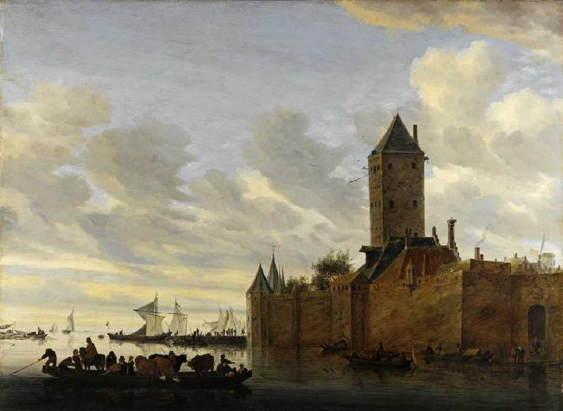 Flussmündung mit befestigter Stadt a Salomon van Ruysdael