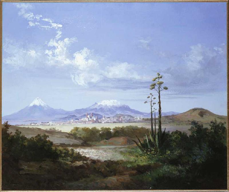 Ciudad de Puebla with the volcanos a Salvador Murillo