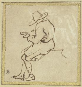 A man in a broad-brimmed hat seated facing left