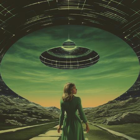 Green UFO Collage Art