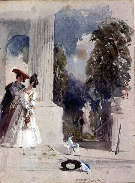 Two Ladies standing beside a Pillared Portico a Samuel Austin