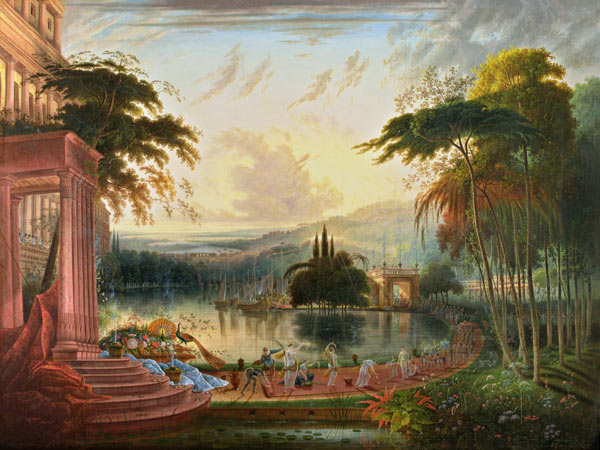 A Romantic Landscape with the Arrival of the Queen of Sheba a Samuel Colman