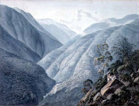 View from Murichon, looking northwards up the channel of the Teenchoo, on the road to Tacissudon, Bh a Samuel Davis