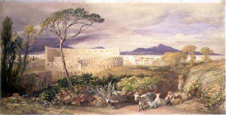 The Colosseum and Alban Mount (w/c and gouache over pencil, chalk and a Samuel Palmer