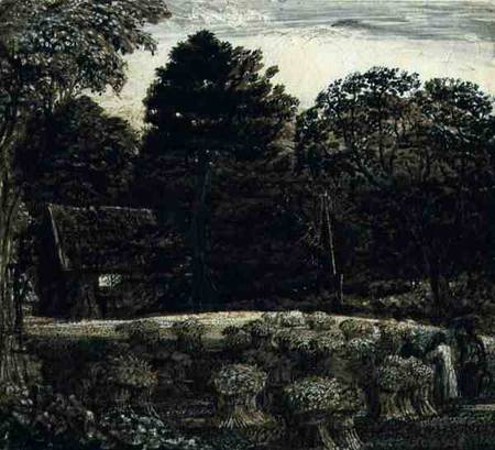 A Cornfield, Shoreham at Twilight  and ink and wash on white a Samuel Palmer